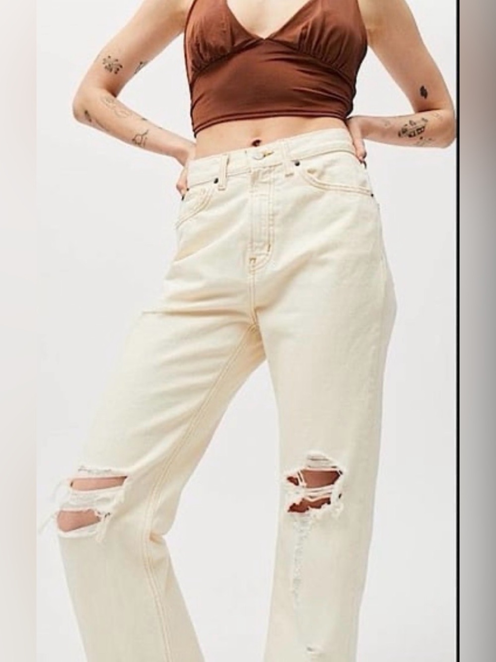 BDG Urban Outfitters Distressed Off-White High Rise Cowboy Jeans Size 25